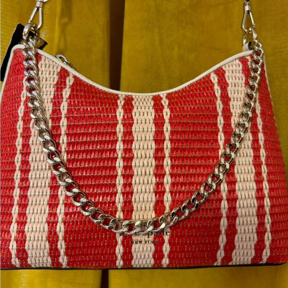 Kate Spade Zippy Beach Chair Striped Heirloom Straw Pebble Leather